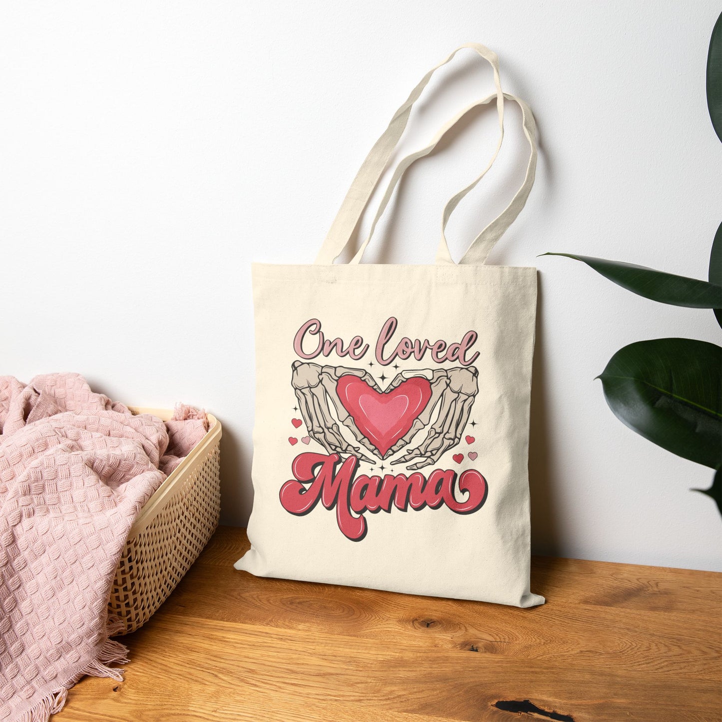 One Loved Mama Cotton Canvas Tote Bag - Heart Design, Perfect Gift for Moms
