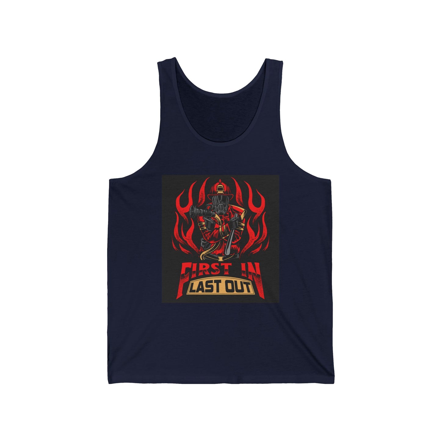 Unisex Jersey Tank - 'First In Last Out' Firefighter Design