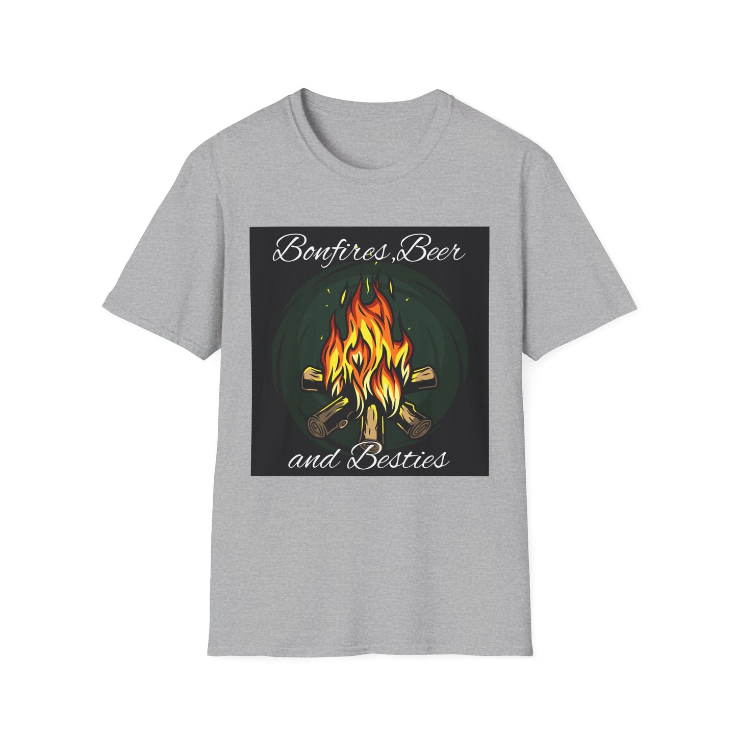 Bowfires, Beer, and Besties Unisex Softstyle T-Shirt - Perfect for Camping and Outdoor Gatherings