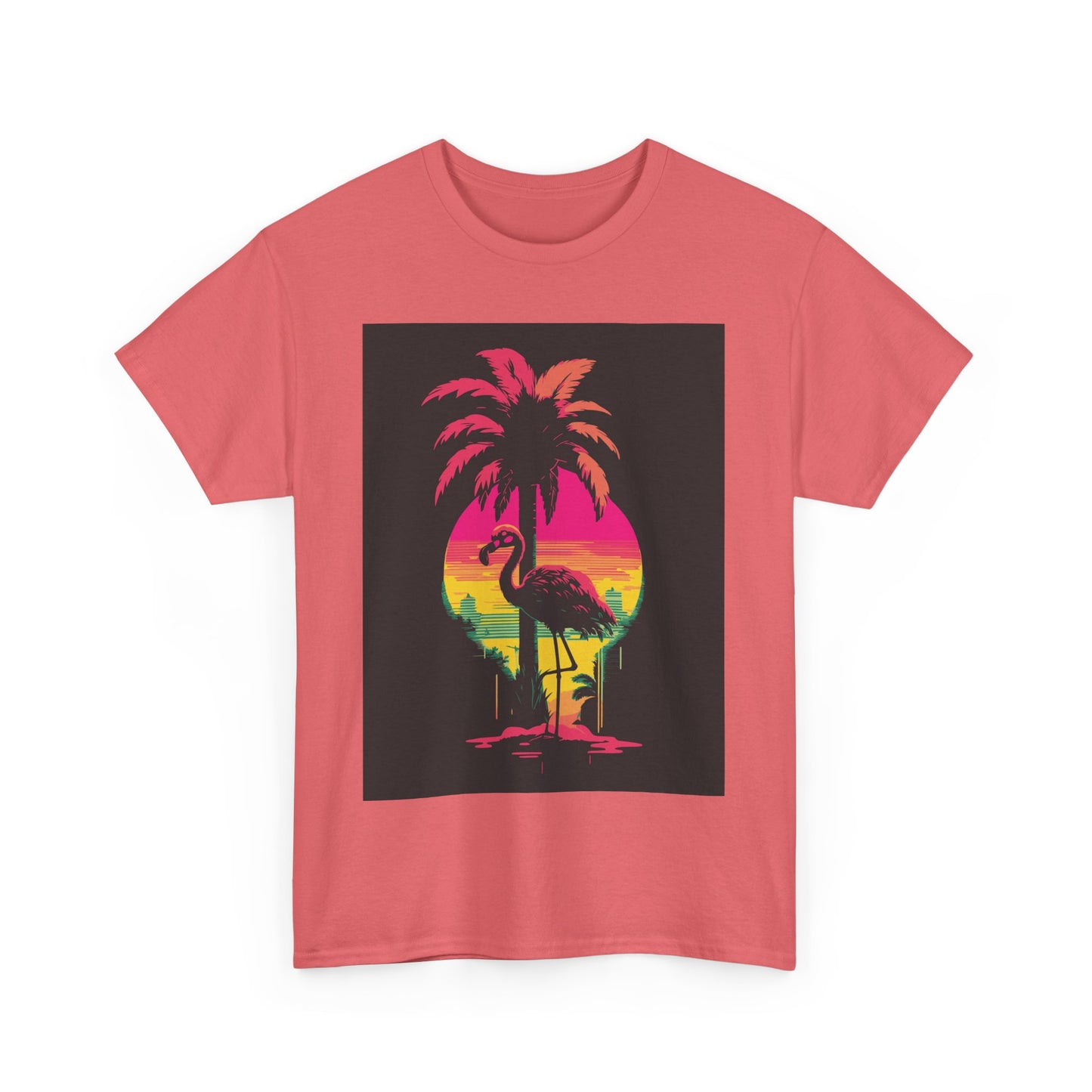 Retro Flamingo Sunset Unisex Heavy Cotton Tee