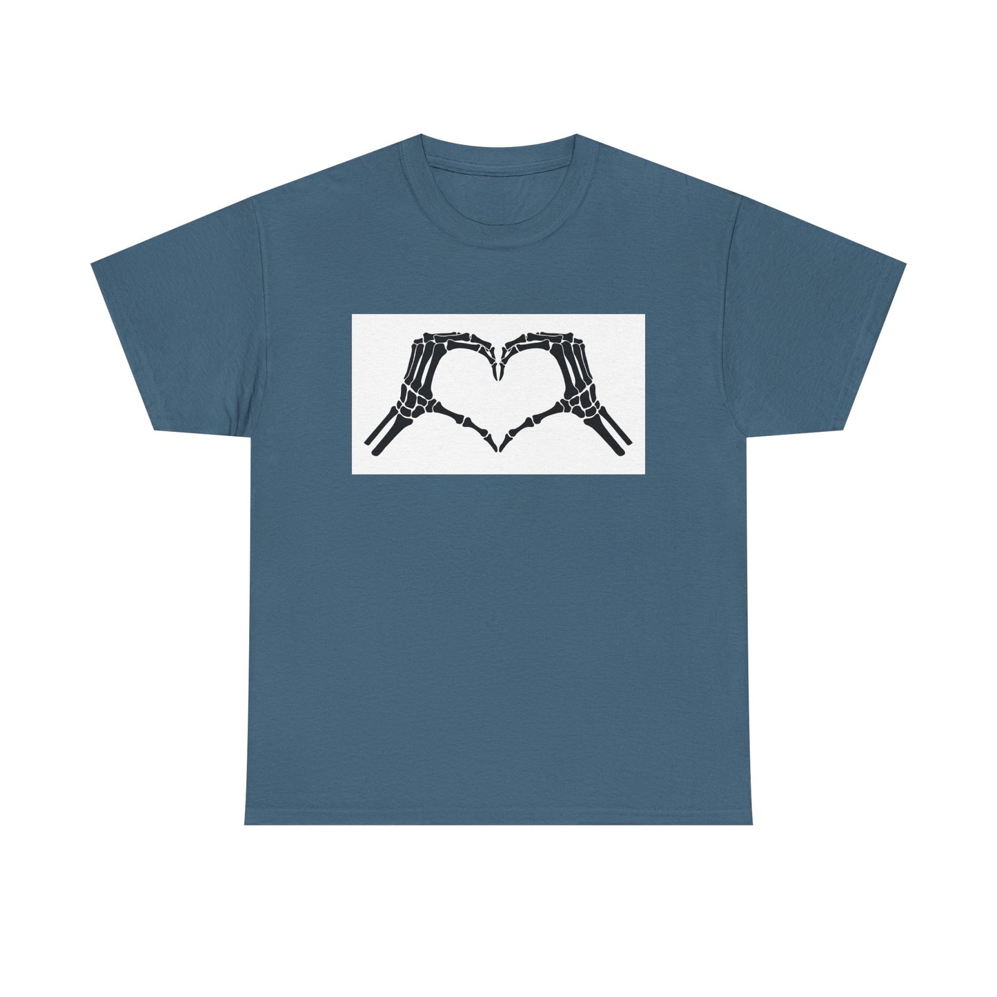 Skeleton Hands Heart Unisex Heavy Cotton Tee - Unique Graphic T-Shirt for Halloween and Everyday Wear