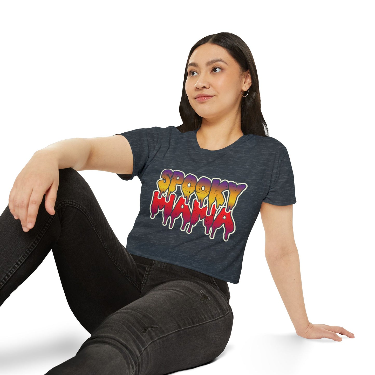 Spooky Mama Women's Festival Crop Top, Halloween Shirt, Boho Crop Tee, Festival Wear, Party Top, Casual Stylish Crop