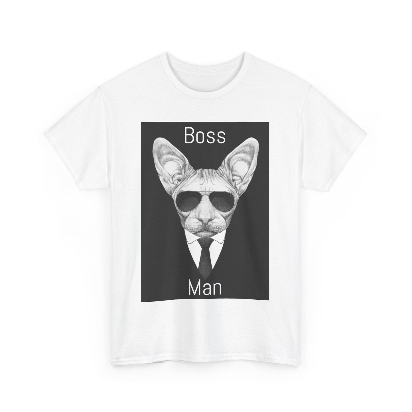 Cool Boss Man Cat Unisex Heavy Cotton Tee