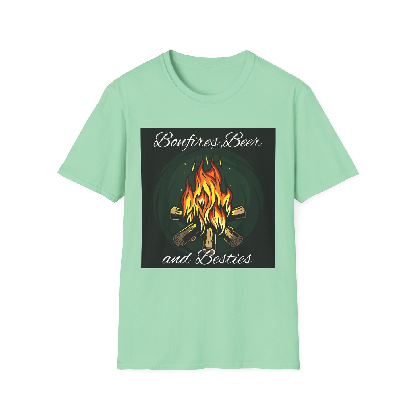 Bowfires, Beer, and Besties Unisex Softstyle T-Shirt - Perfect for Camping and Outdoor Gatherings