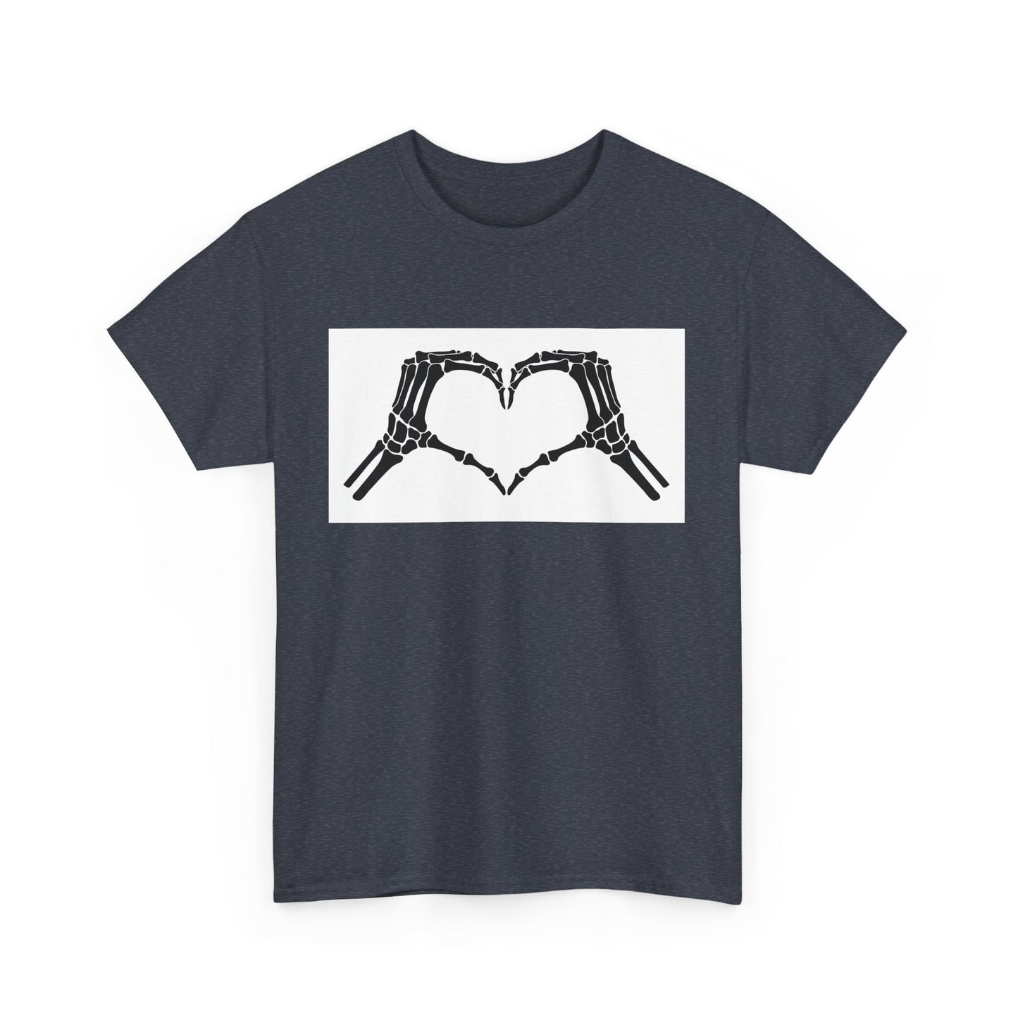 Skeleton Hands Heart Unisex Heavy Cotton Tee - Unique Graphic T-Shirt for Halloween and Everyday Wear