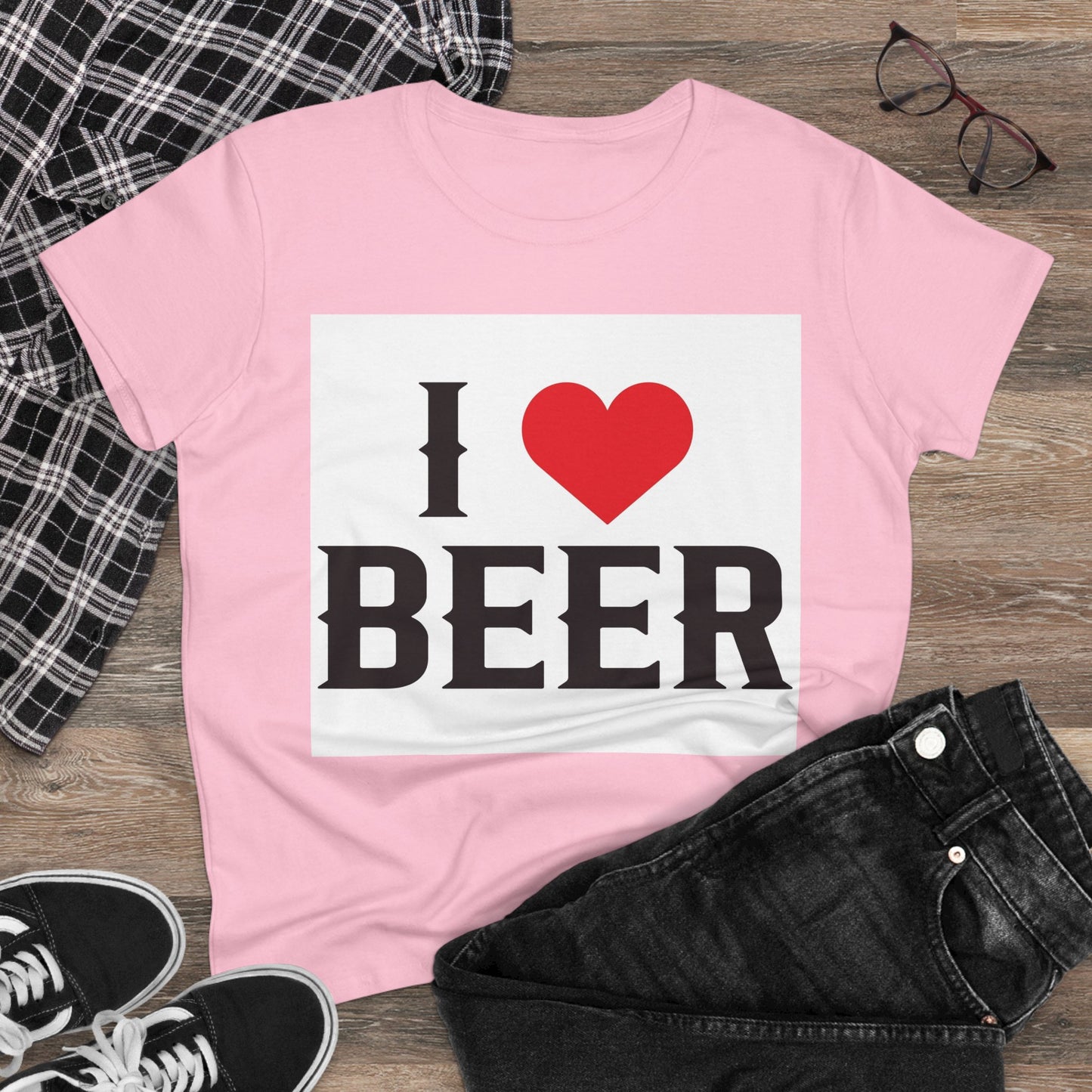 I Love Beer Women's Midweight Cotton Tee, Beer Lover Shirt, Gift for Beer Enthusiasts, Casual Everyday Wear, Fun Party Tee