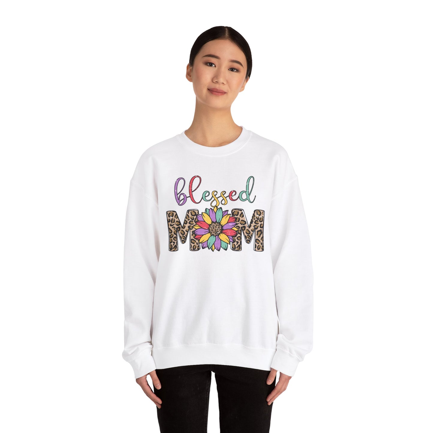Blessed Mom Leopard Floral Crewneck Sweatshirt