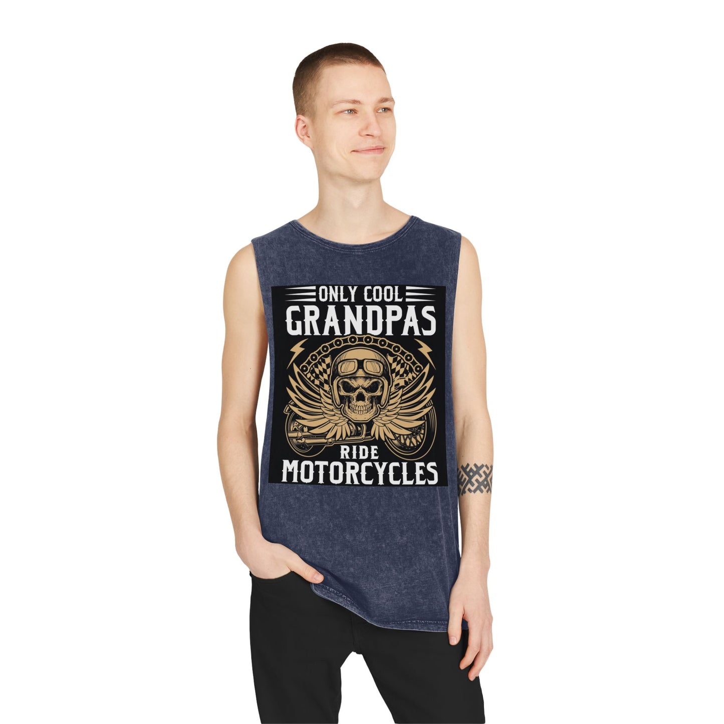 Only Cool Grandpas Ride Motorcycles Stonewash Tank Top