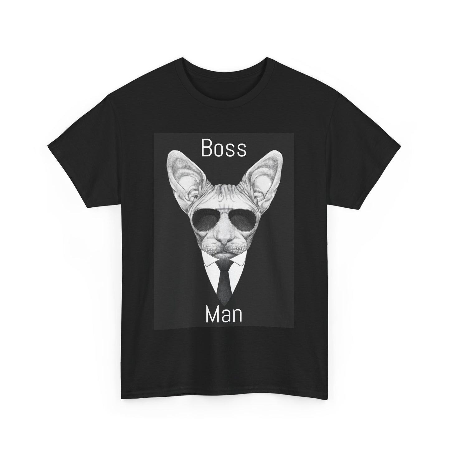 Cool Boss Man Cat Unisex Heavy Cotton Tee