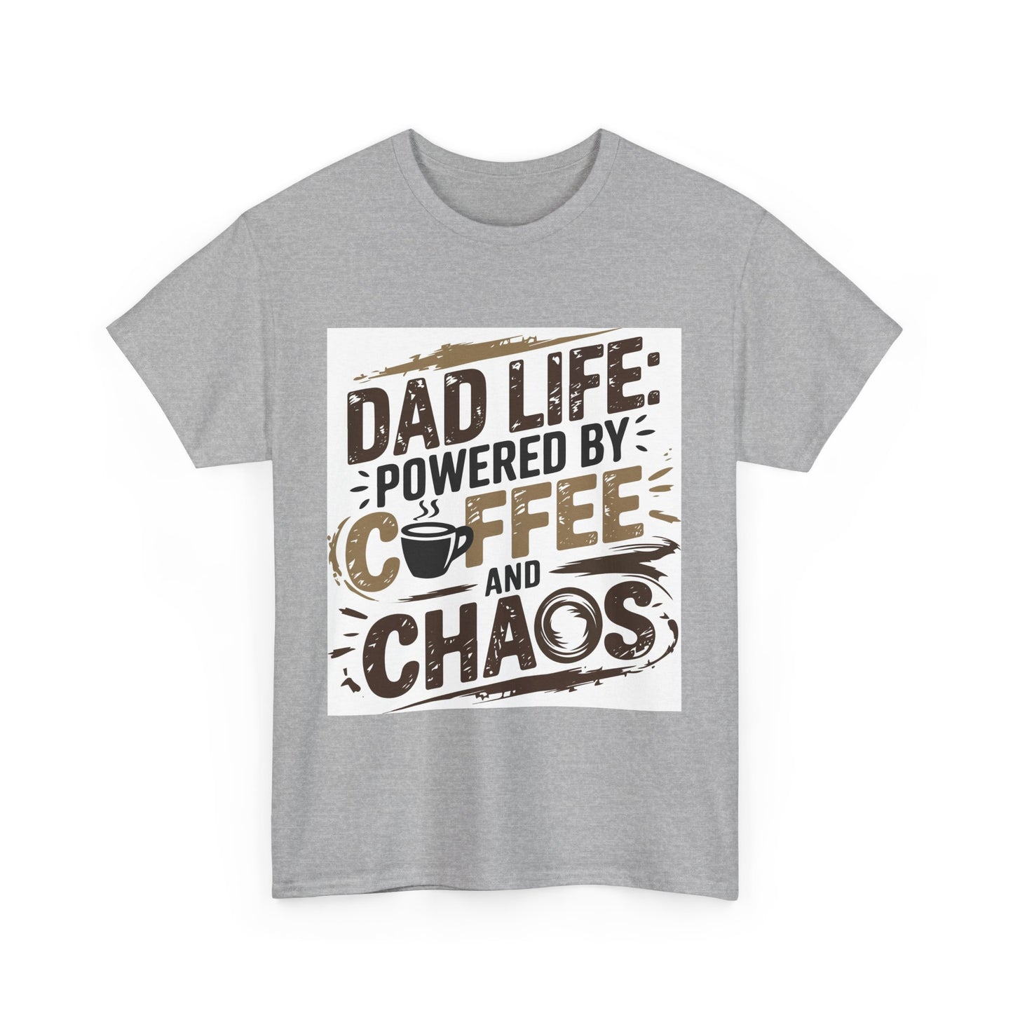 Dad Life Unisex Heavy Cotton Tee - Powered by Coffee and Chaos