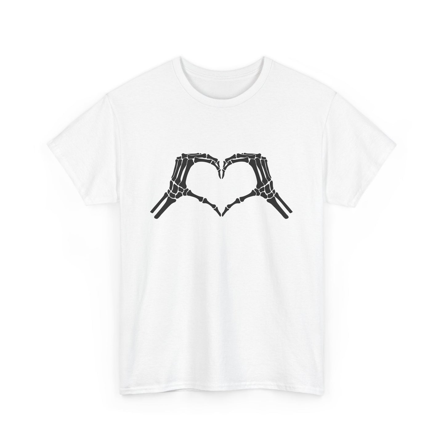 Skeleton Hands Heart Unisex Heavy Cotton Tee - Unique Graphic T-Shirt for Halloween and Everyday Wear