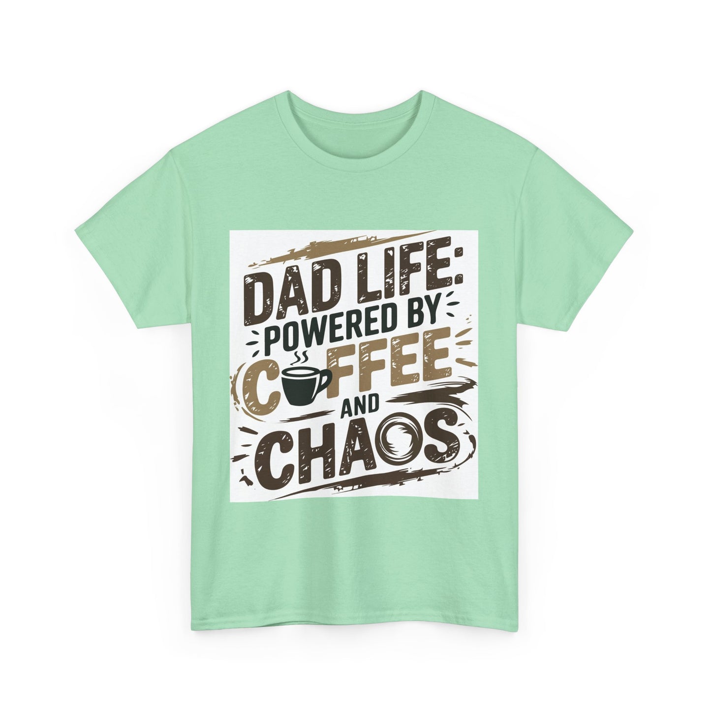 Dad Life Unisex Heavy Cotton Tee - Powered by Coffee and Chaos