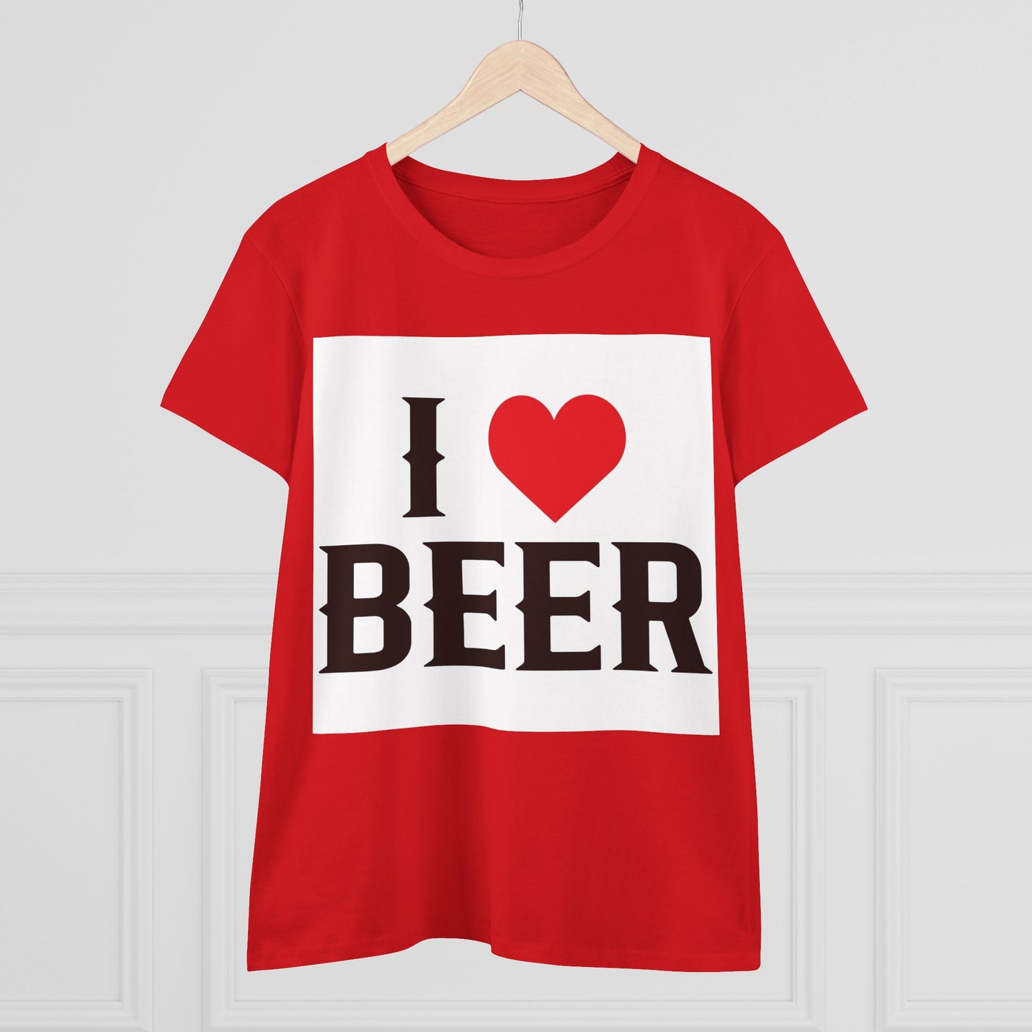 I Love Beer Women's Midweight Cotton Tee, Beer Lover Shirt, Gift for Beer Enthusiasts, Casual Everyday Wear, Fun Party Tee