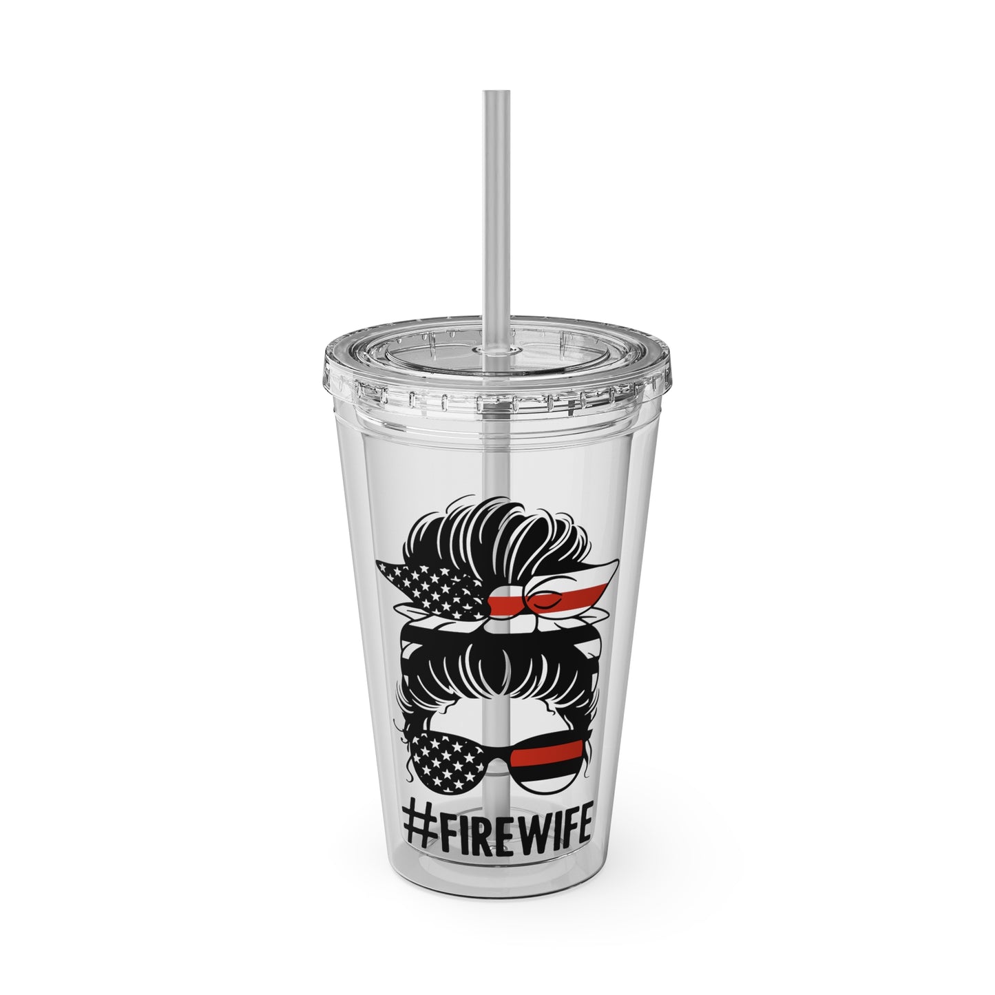 Sunsplash 16oz Tumbler with Straw - #FireWife Drinkware for Firefighters' Spouses