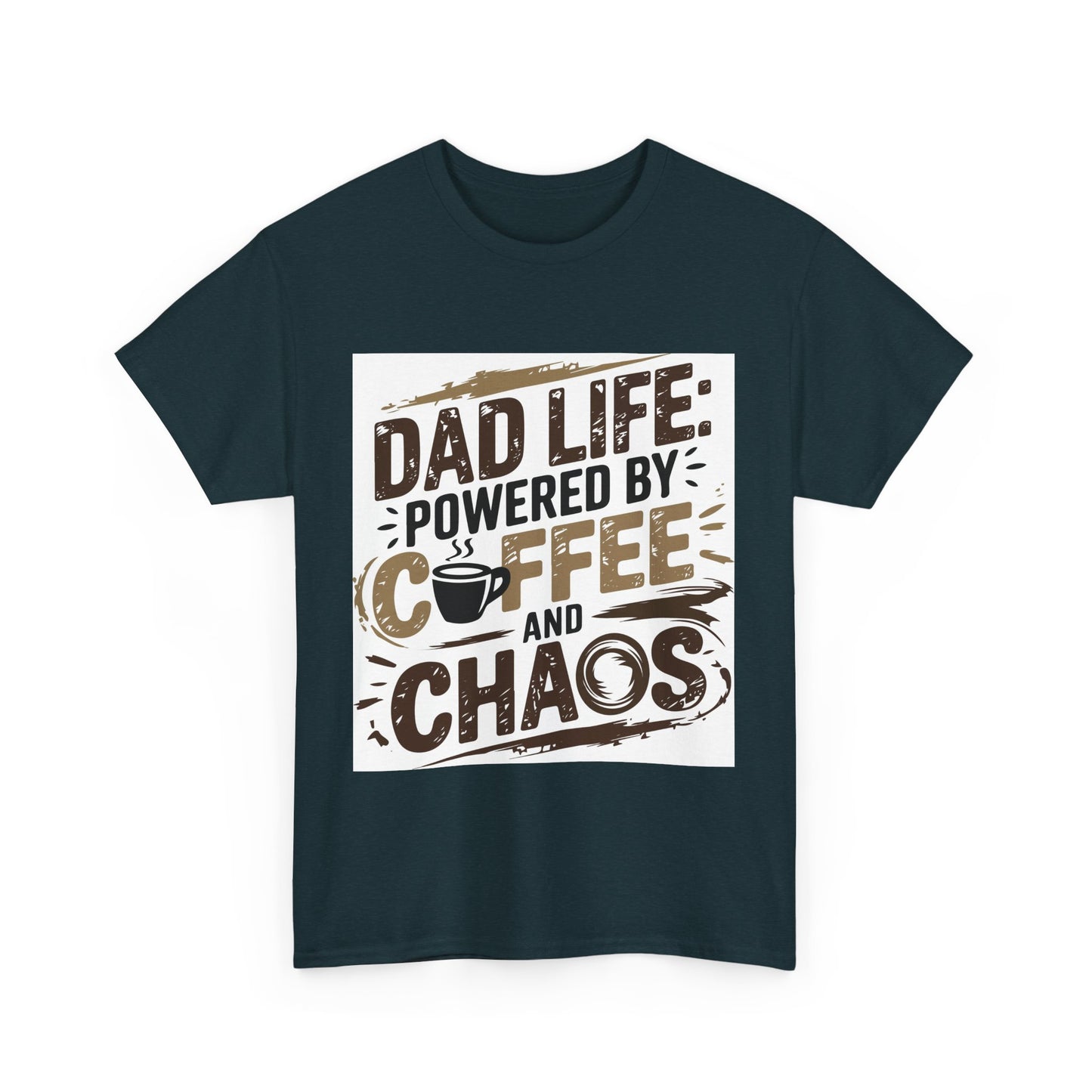 Dad Life Unisex Heavy Cotton Tee - Powered by Coffee and Chaos