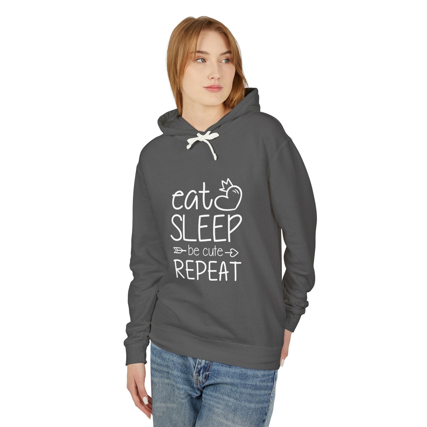 Eat Sleep Be Cute Repeat Unisex Lightweight Hooded Sweatshirt