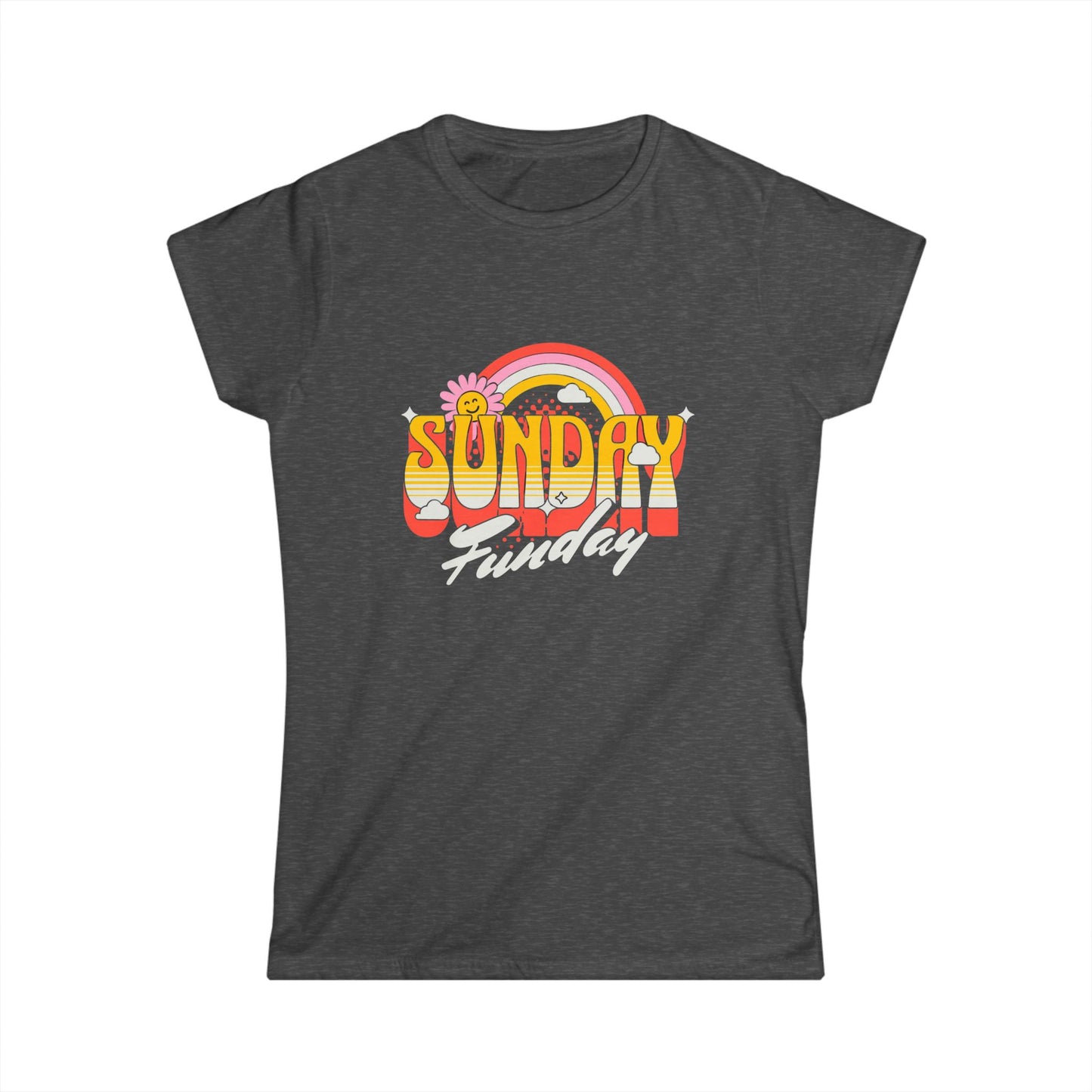 Sunday Funday Women's Softstyle Tee - Retro Rainbow Graphic T-Shirt