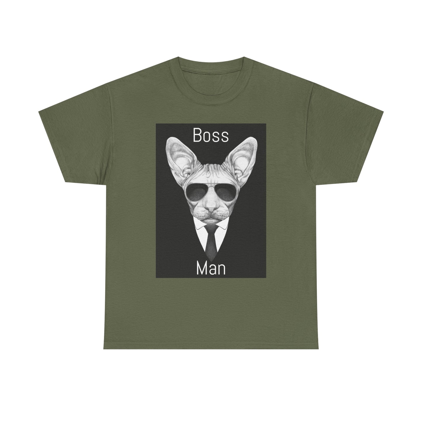 Cool Boss Man Cat Unisex Heavy Cotton Tee