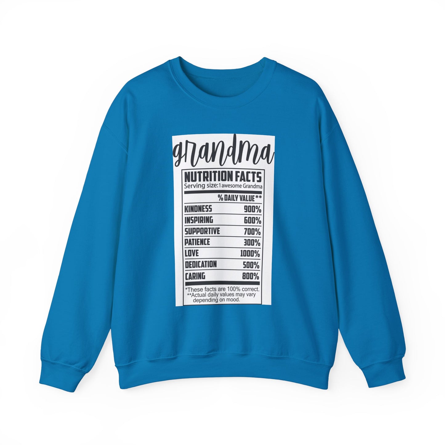 Grandma Nutrition Facts Sweatshirt - Cozy Unisex Crewneck for Family Celebrations