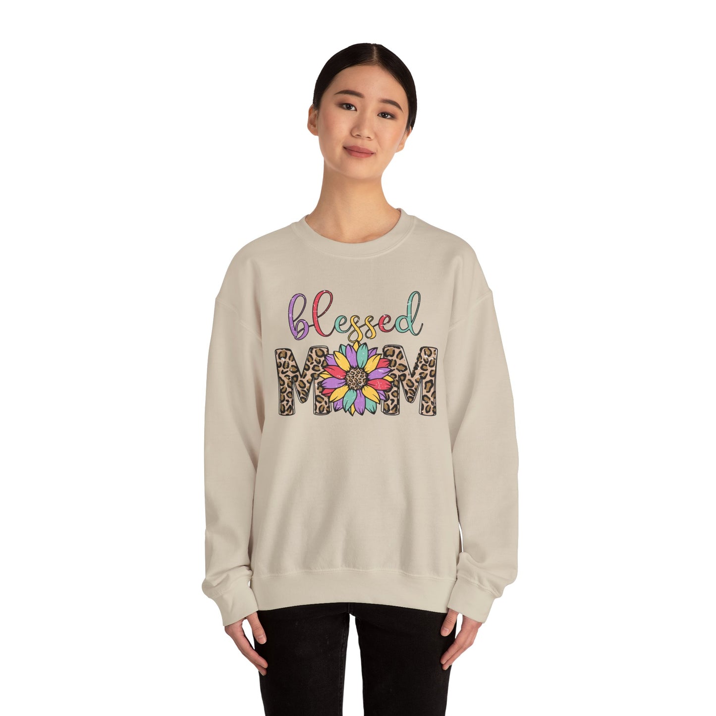Blessed Mom Leopard Floral Crewneck Sweatshirt