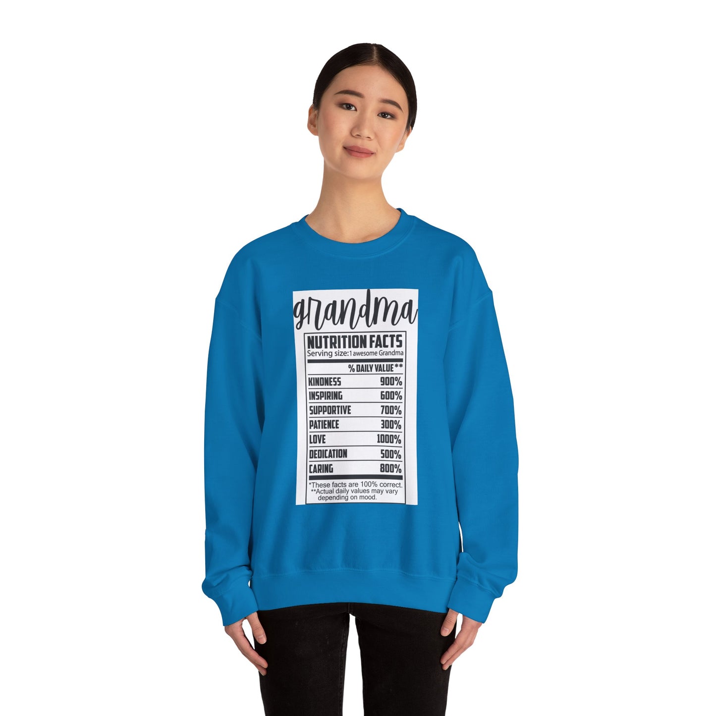Grandma Nutrition Facts Sweatshirt - Cozy Unisex Crewneck for Family Celebrations