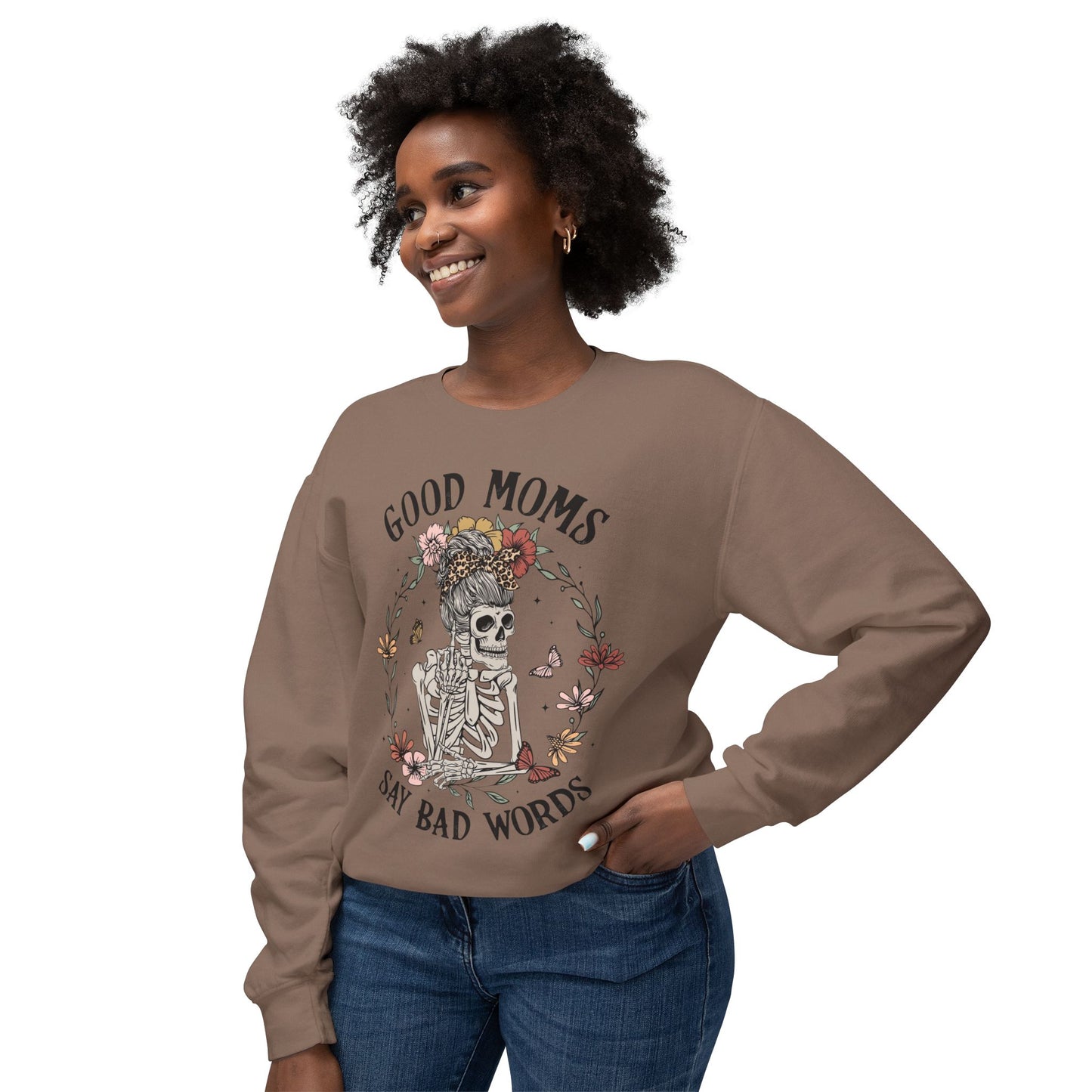 Good Moms Say Bad Words Sweatshirt | Unisex Lightweight Crewneck | Perfect for Moms and Halloween