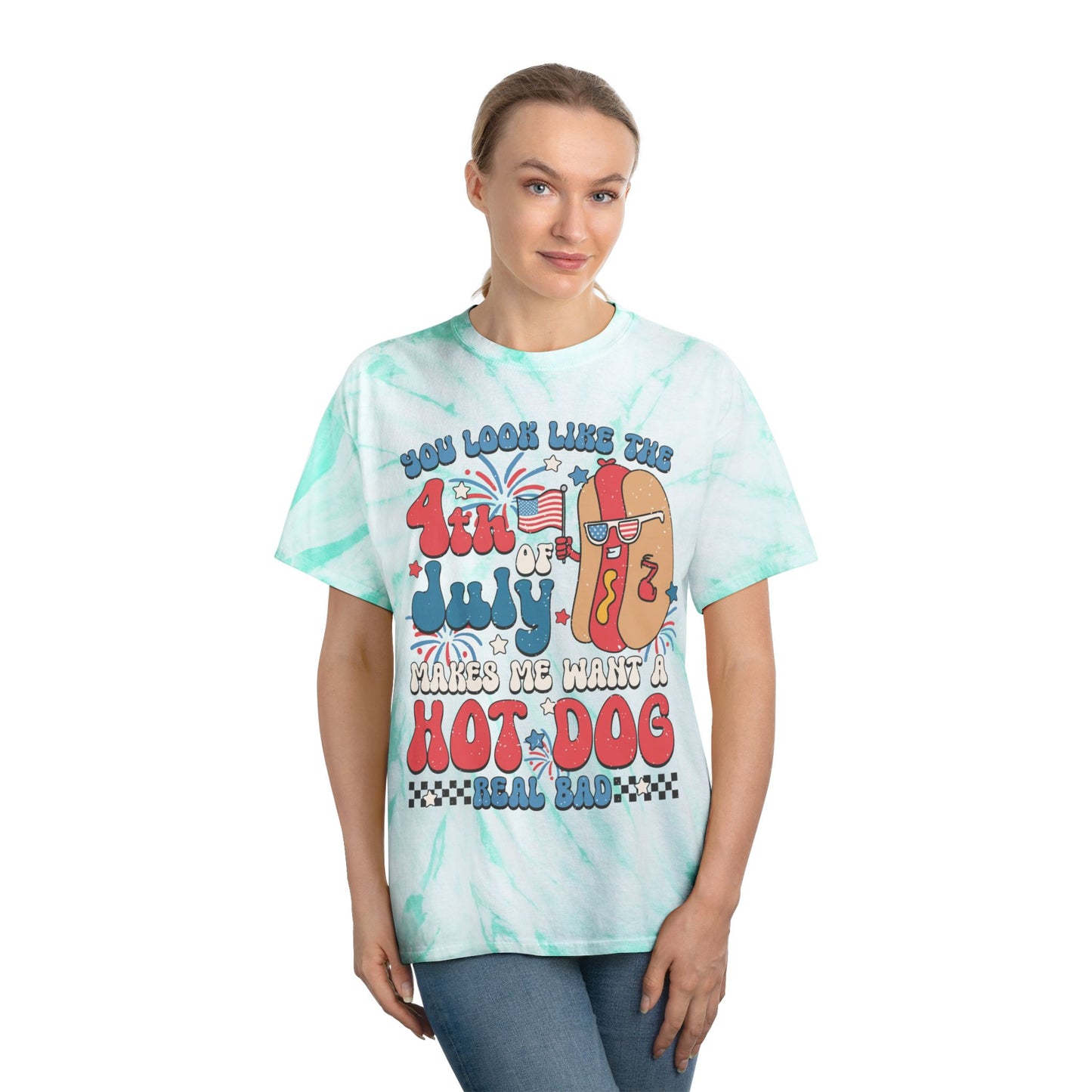 4th of July Tie-Dye Tee, Hot Dog Vibe Shirt, Summer Fun Tee, Festival Wear, BBQ Celebration T-Shirt