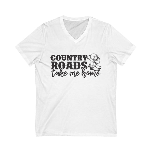 Country Roads V-Neck Tee - Unisex Short Sleeve Shirt for Adventure Lovers