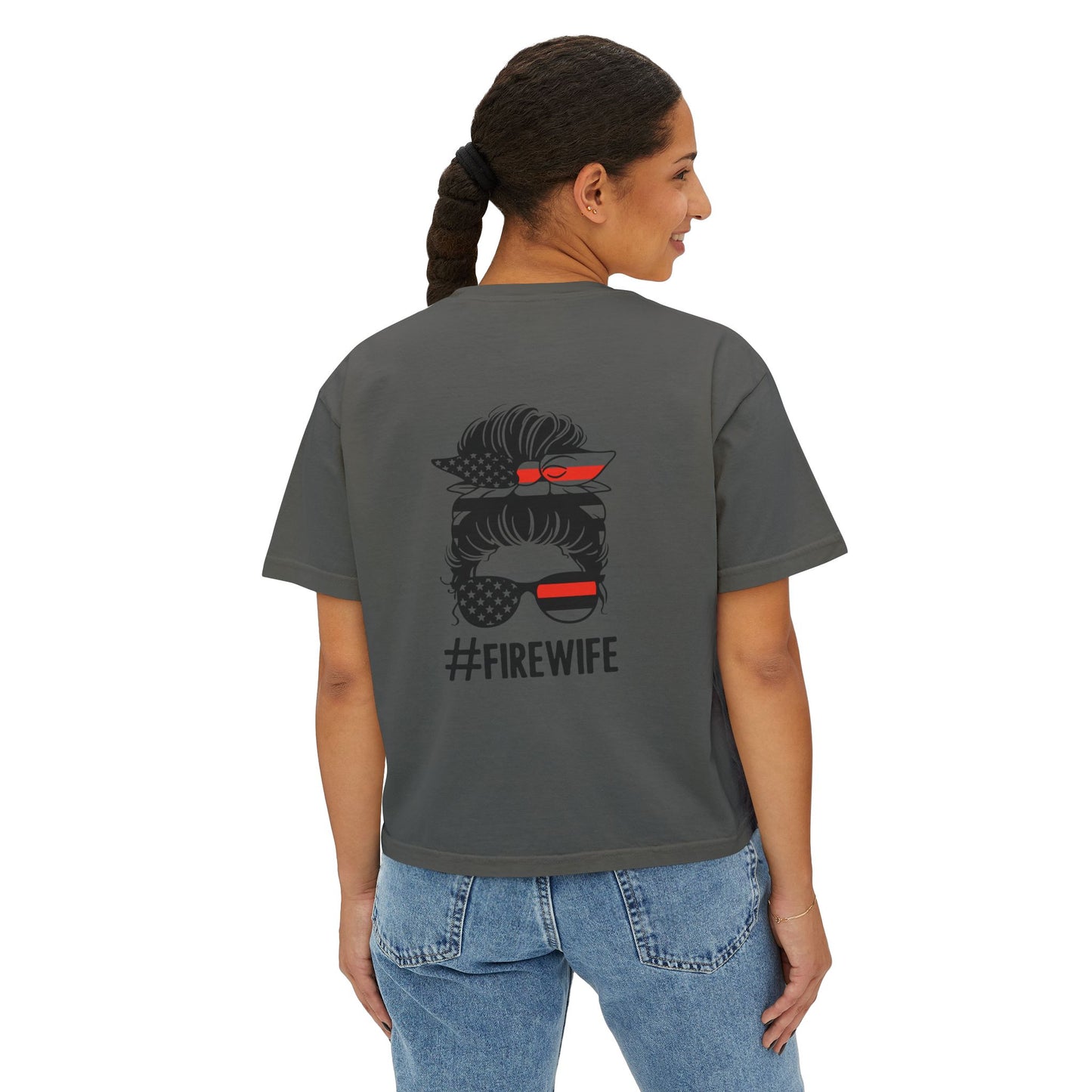 Women&#039;s Boxy Tee - #FireWife Graphic Shirt for Firefighter Wives