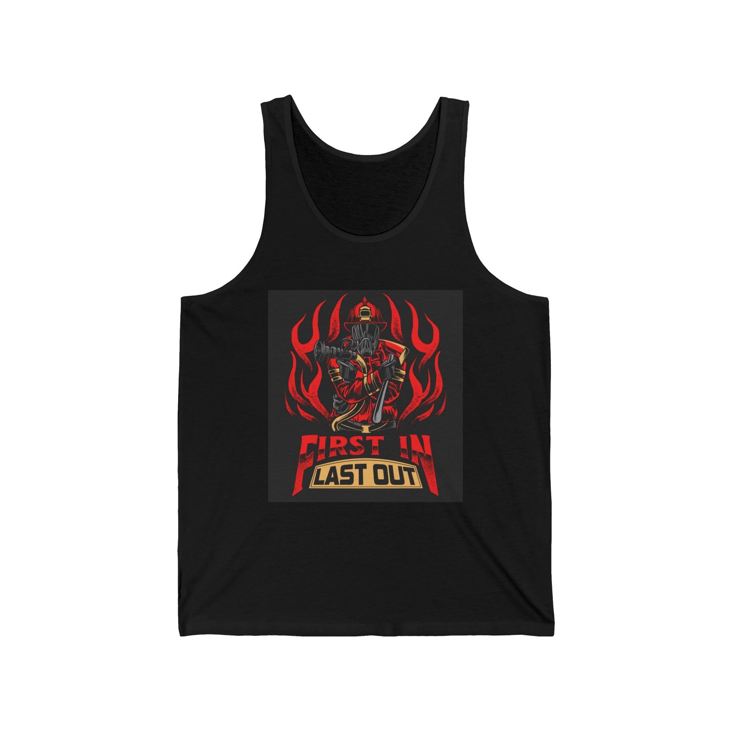 Unisex Jersey Tank - 'First In Last Out' Firefighter Design