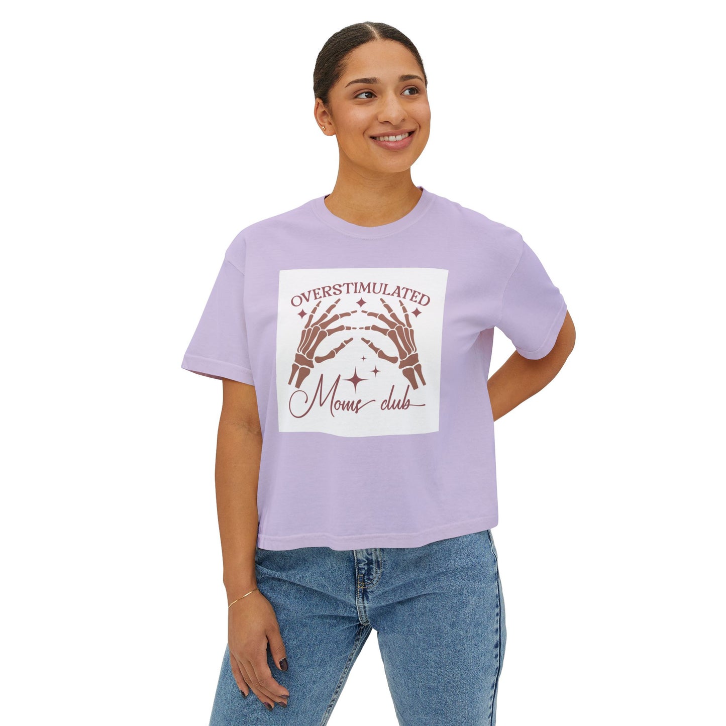 Overstimulated Mom Club Boxy Tee - Relaxed Fit Cotton Top for Moms