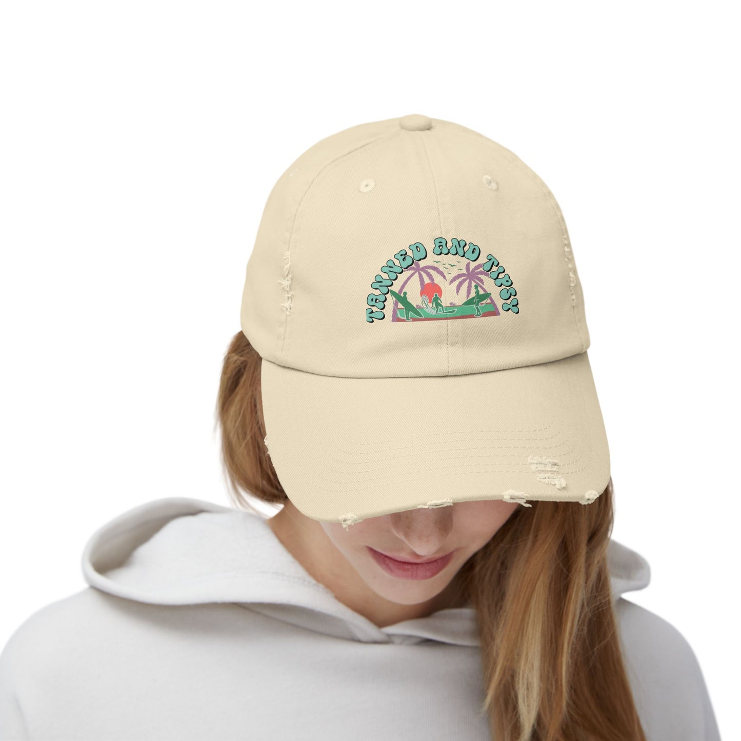 Tropical Vibes Distressed Cap, Unisex Relaxed Hat, Trendy Summer Fashion, Beachwear Accessory, Gift for Travelers, Casual Daily Wear