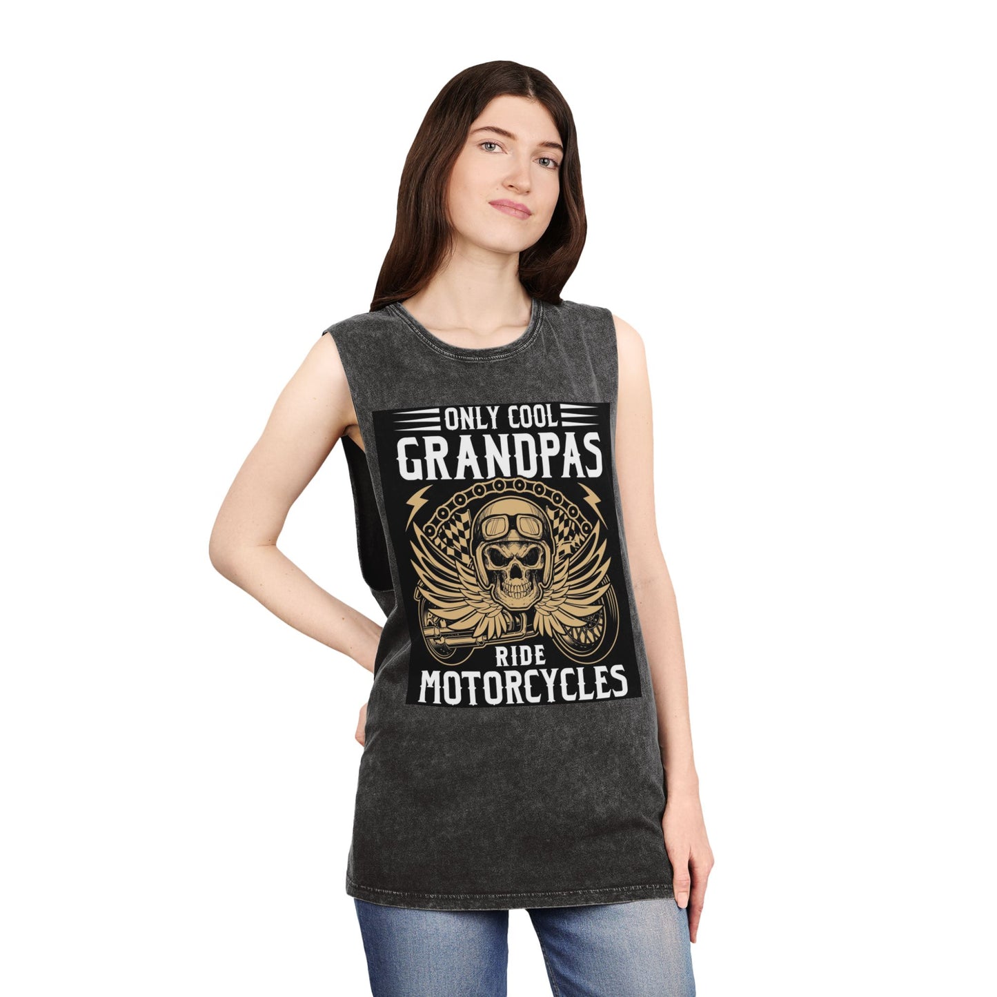 Only Cool Grandpas Ride Motorcycles Stonewash Tank Top