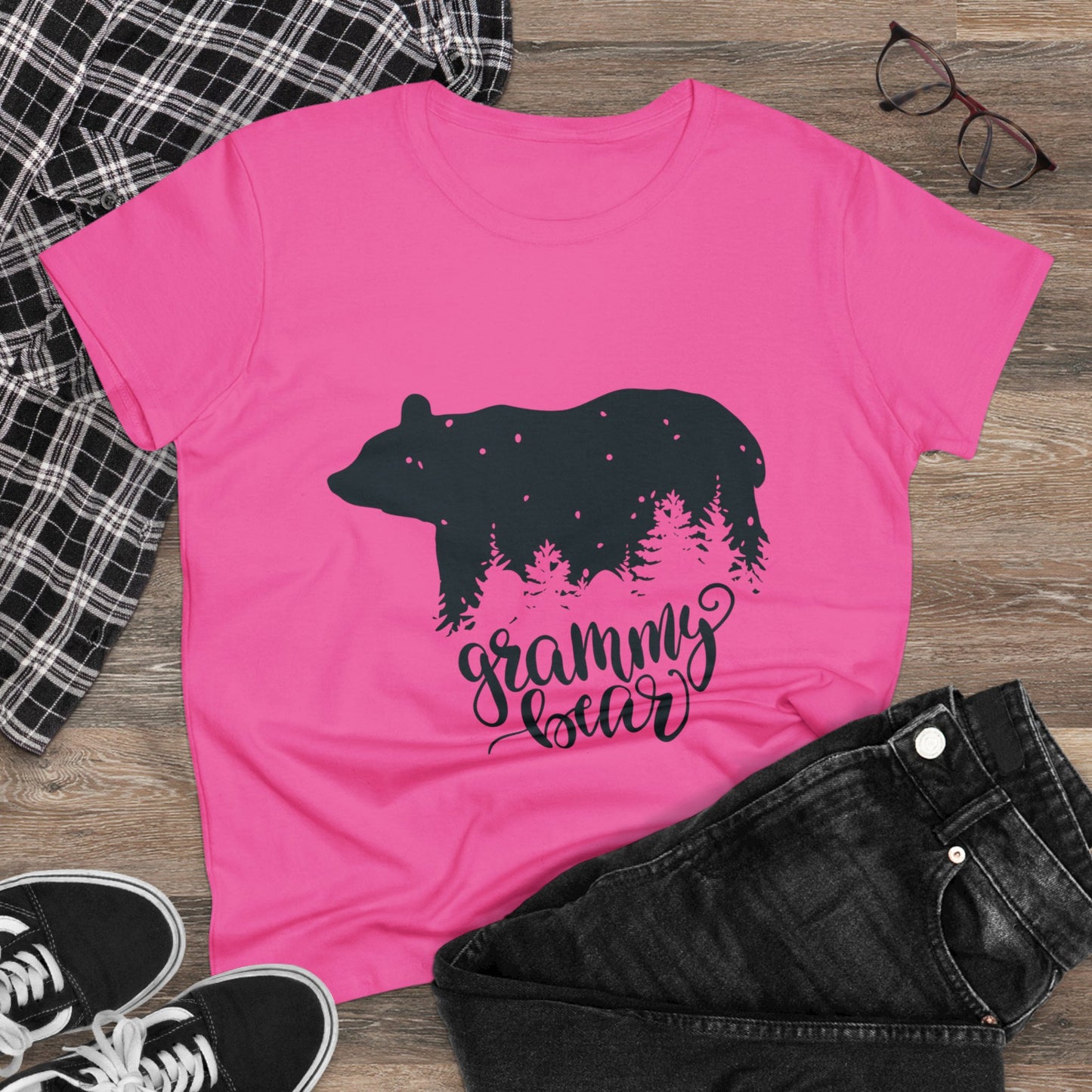 Grammy Bear Women's Midweight Cotton Tee - Cozy Nature Graphic Tee