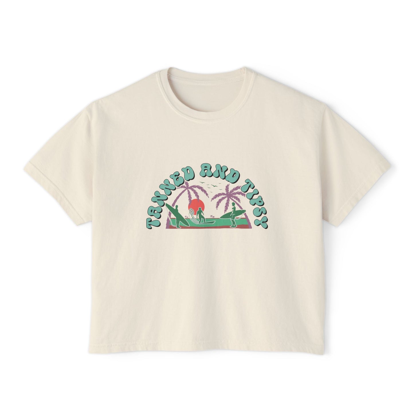 Tropical Vibes Women's Boxy Tee, Relaxed Summer Apparel, Beach Day T-Shirt, Casual Summer Style, Gift for Vacation Lovers