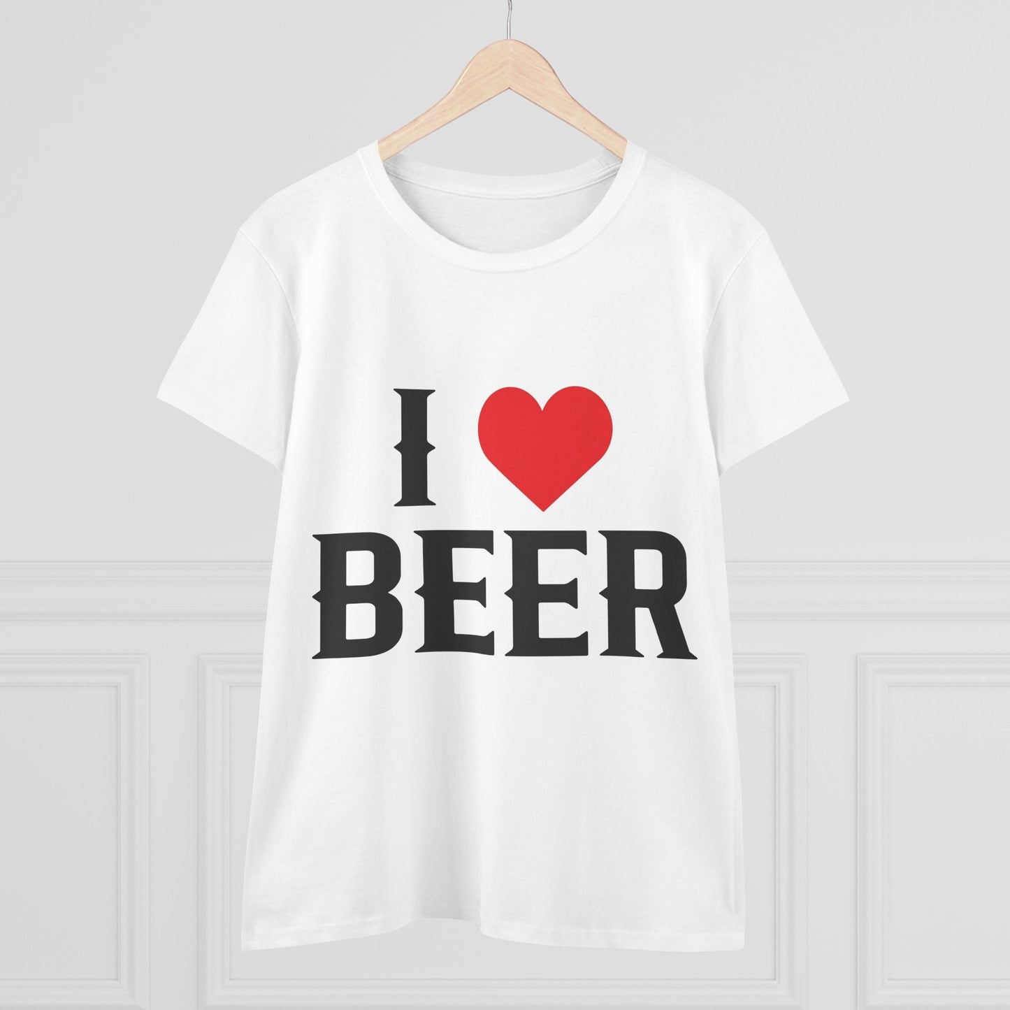 I Love Beer Women's Midweight Cotton Tee, Beer Lover Shirt, Gift for Beer Enthusiasts, Casual Everyday Wear, Fun Party Tee