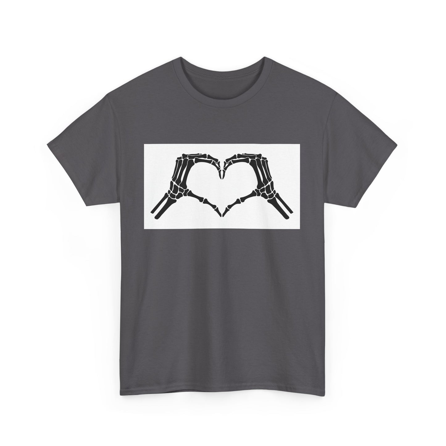 Skeleton Hands Heart Unisex Heavy Cotton Tee - Unique Graphic T-Shirt for Halloween and Everyday Wear