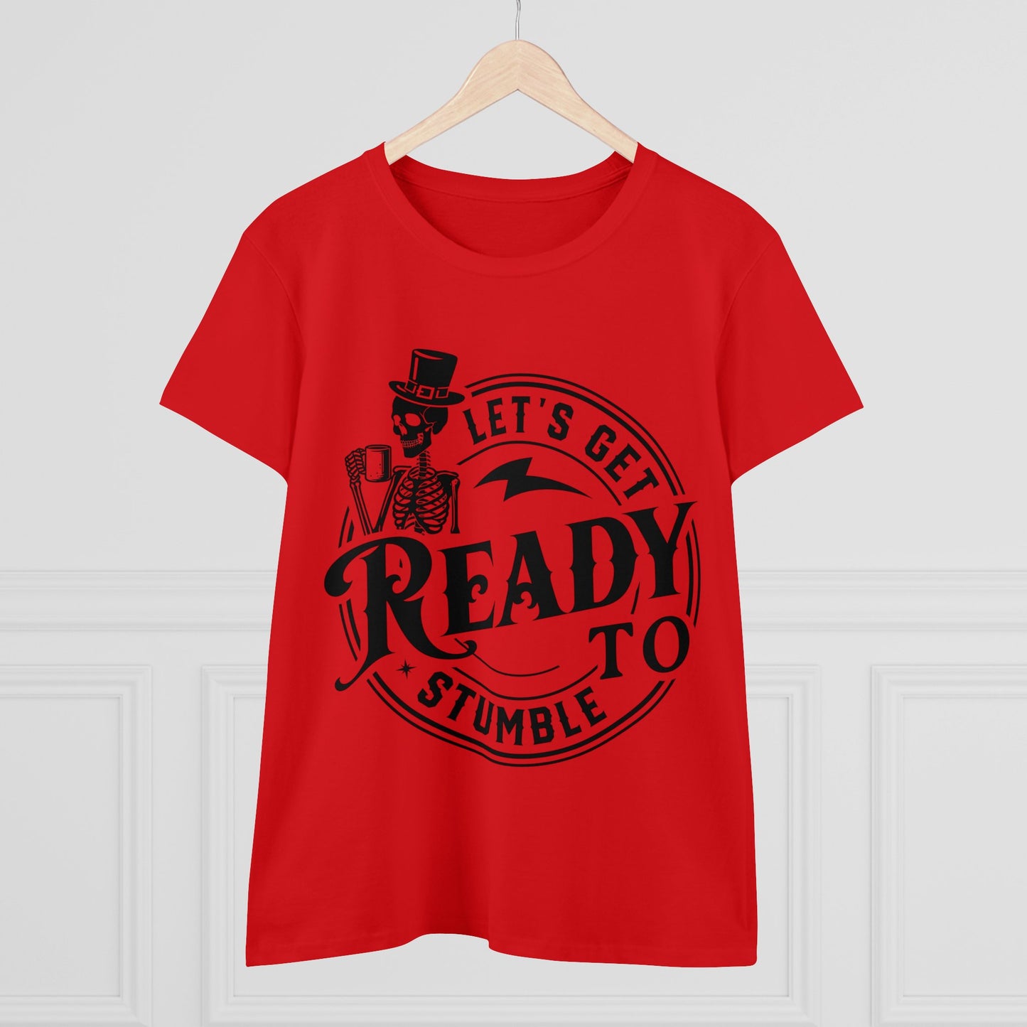 Ready to Stumble Skeleton Graphic Tee for Women - Fun Halloween Shirt