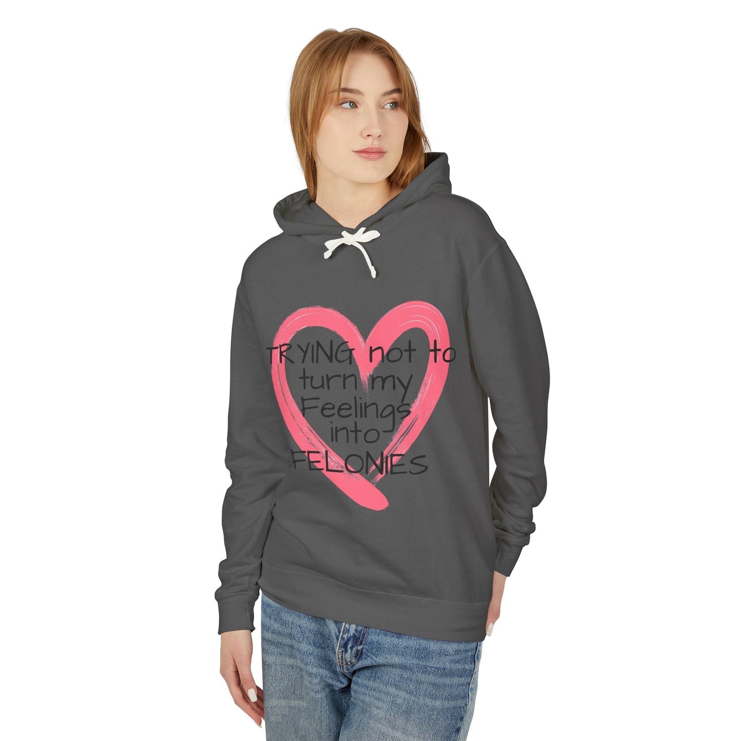 Heartfelt Humor Hoodie - "Trying Not to Turn My Feelings into Felonies" - Perfect for Gifts, Casual Wear, Funny Apparel, Unique [...]