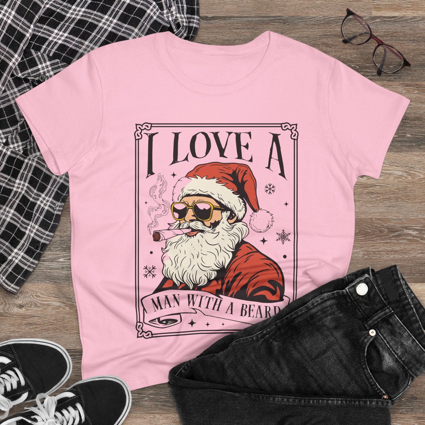 Santa Beard Women's Tee, Funny Christmas Shirt, Holiday Gift for Her, Cute Santa Graphic Tee, Santa Lover Apparel, christmas
