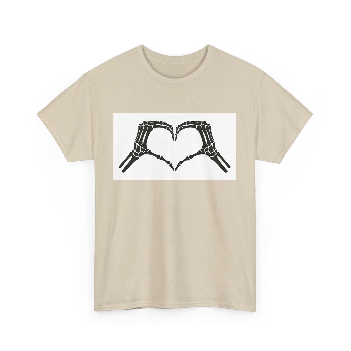 Skeleton Hands Heart Unisex Heavy Cotton Tee - Unique Graphic T-Shirt for Halloween and Everyday Wear