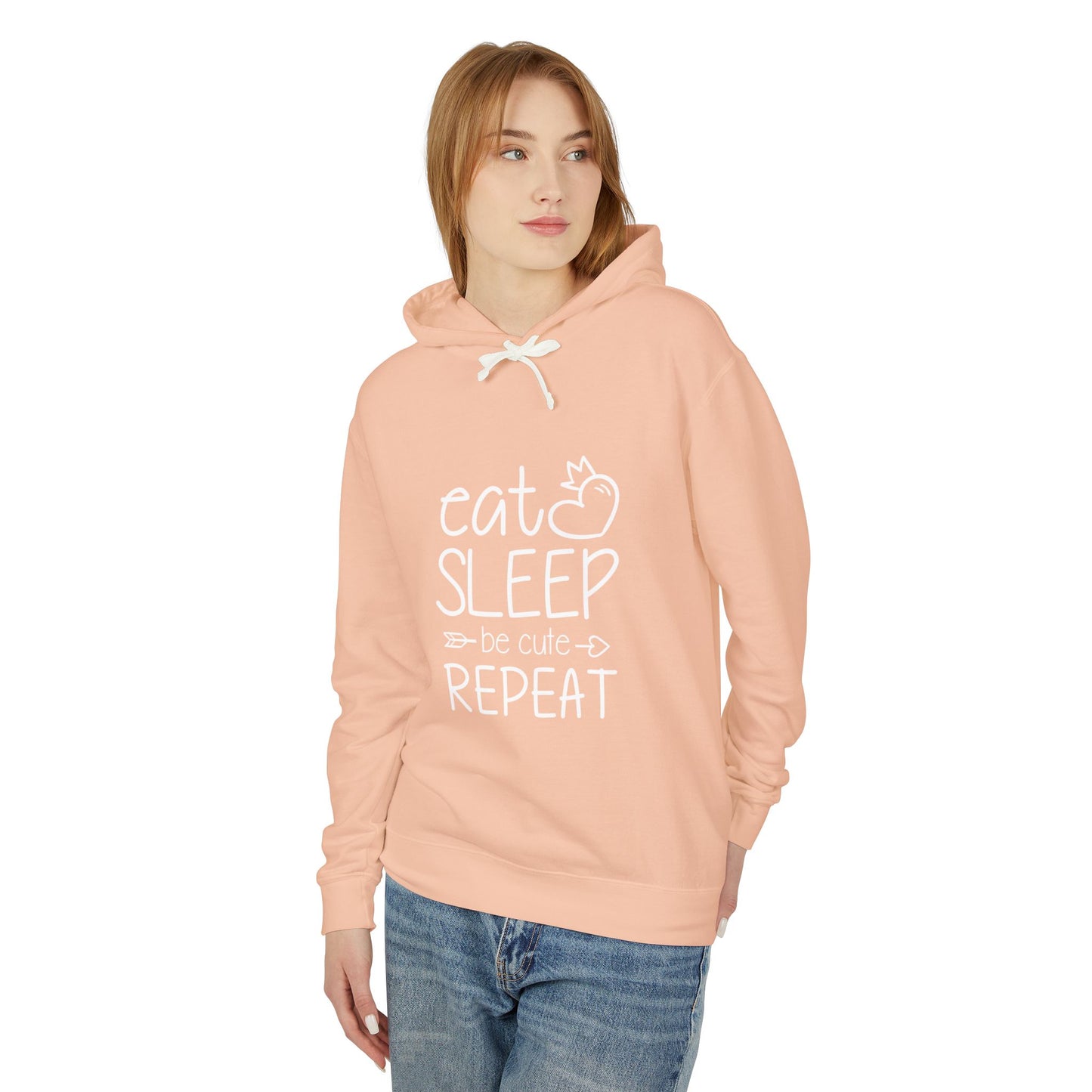 Eat Sleep Be Cute Repeat Unisex Lightweight Hooded Sweatshirt