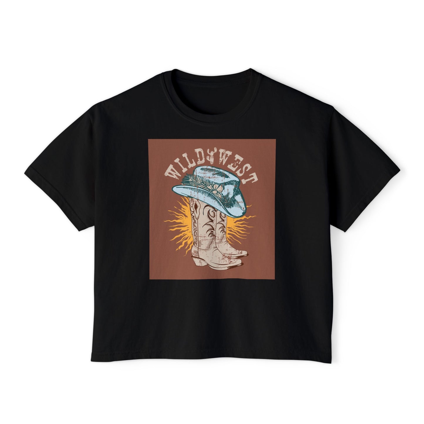 Wild West Women's Boxy Tee, Western Graphic T-Shirt, Vintage Cowboy Shirt, Boho Fashion Top, Casual Summer Wear, Gift for Her