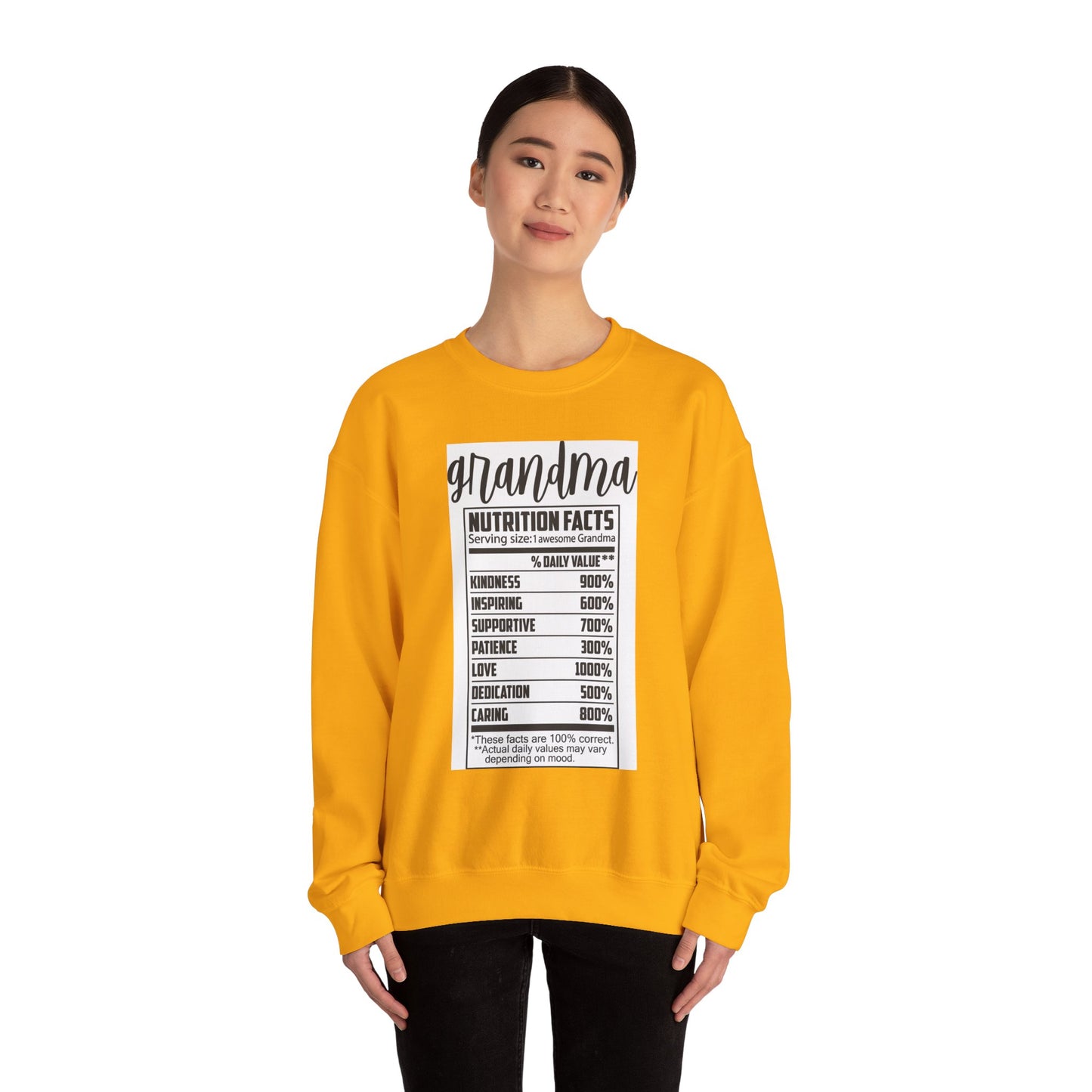 Grandma Nutrition Facts Sweatshirt - Cozy Unisex Crewneck for Family Celebrations
