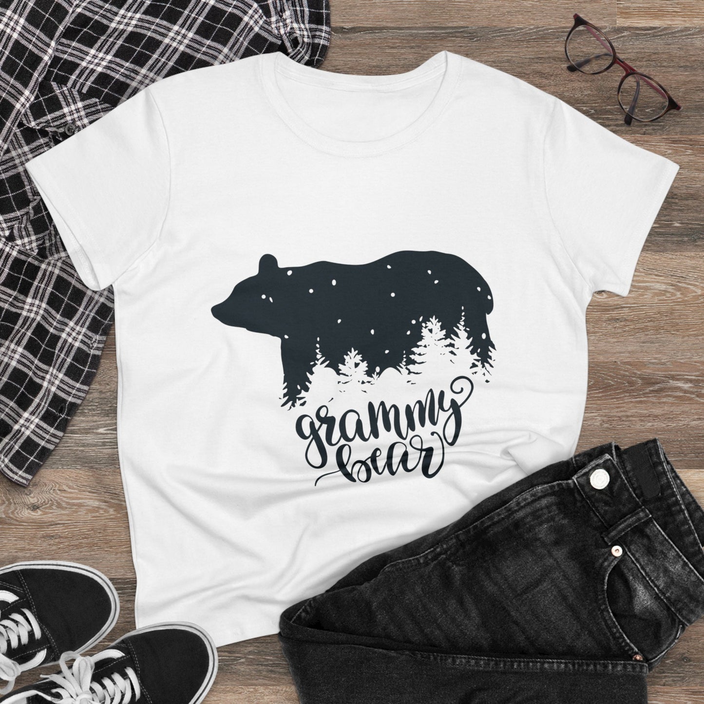 Grammy Bear Women's Midweight Cotton Tee - Cozy Nature Graphic Tee