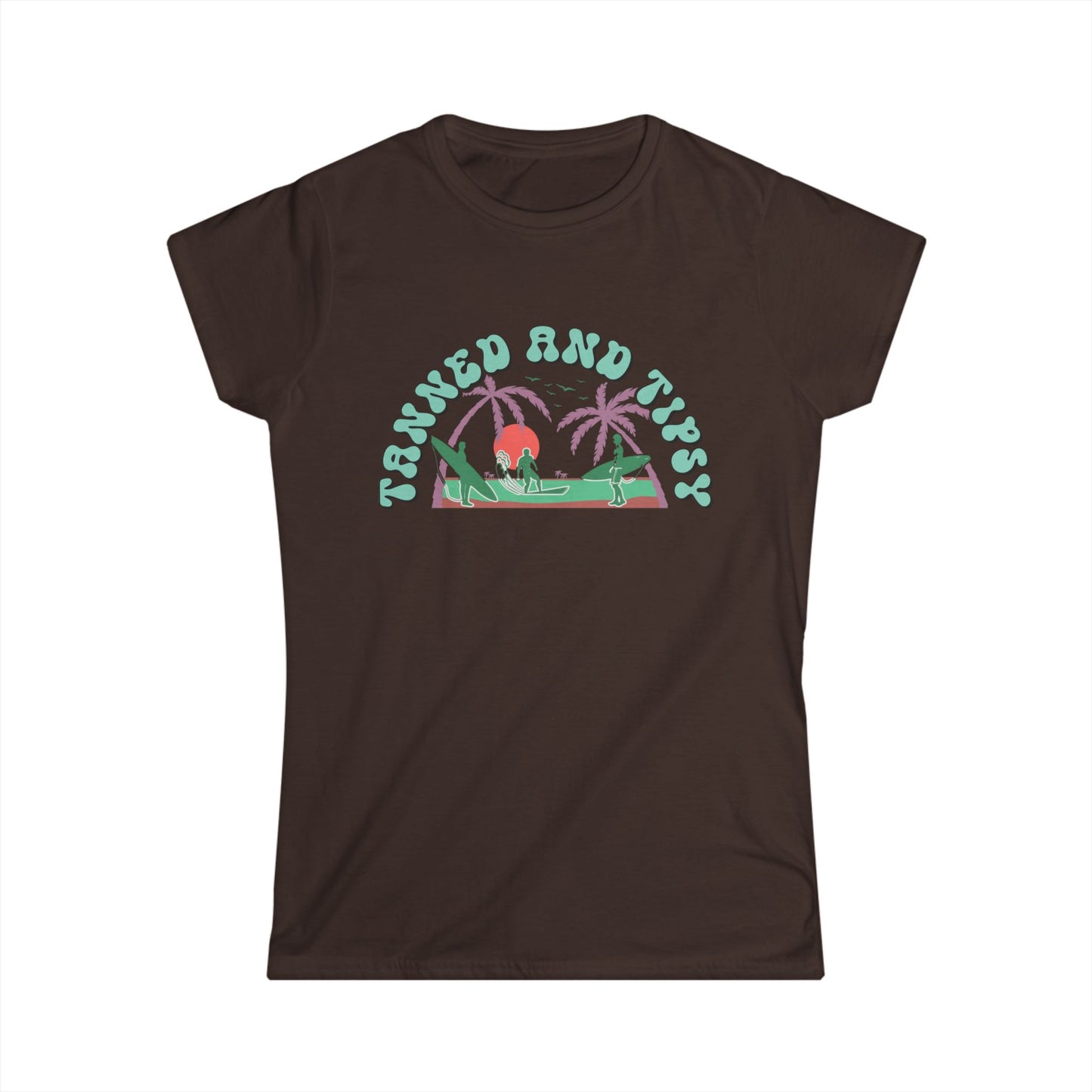 Tropical Vibes Tee - "Tanned and Tipsy" Women's Softstyle Shirt, Summer Casual Wear, Vacation Essentials, Gift for Her, Beach Day Top