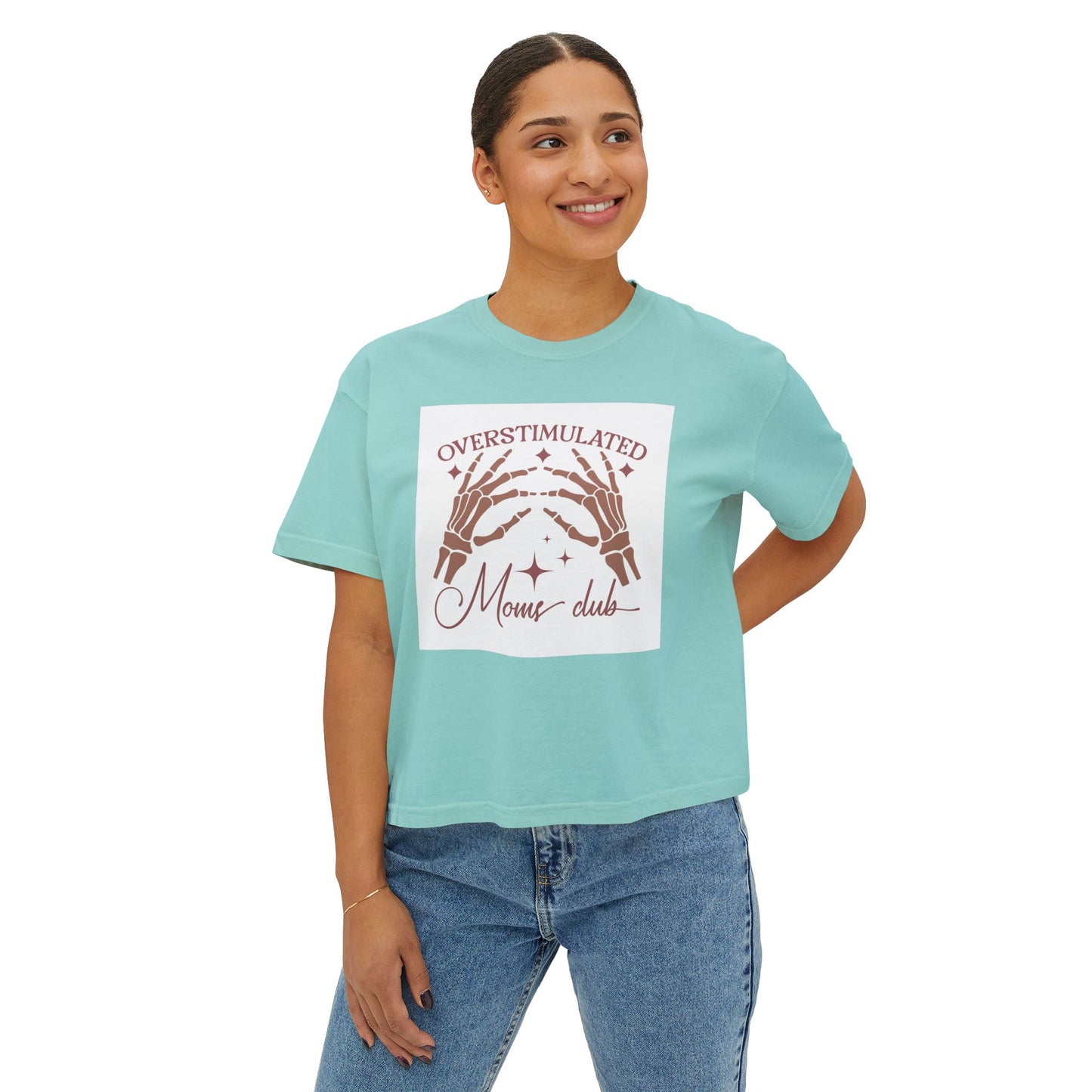 Overstimulated Mom Club Boxy Tee - Relaxed Fit Cotton Top for Moms