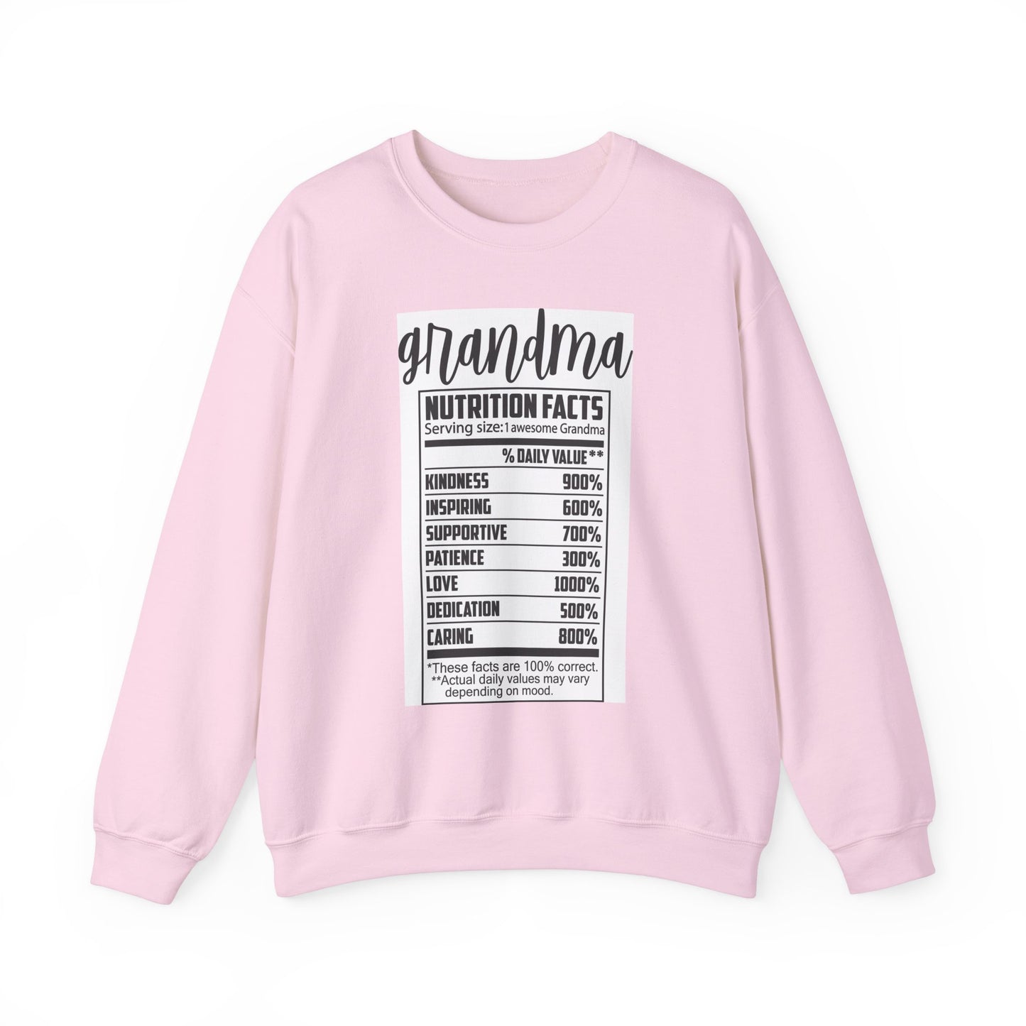 Grandma Nutrition Facts Sweatshirt - Cozy Unisex Crewneck for Family Celebrations