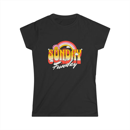 Sunday Funday Women's Softstyle Tee - Retro Rainbow Graphic T-Shirt