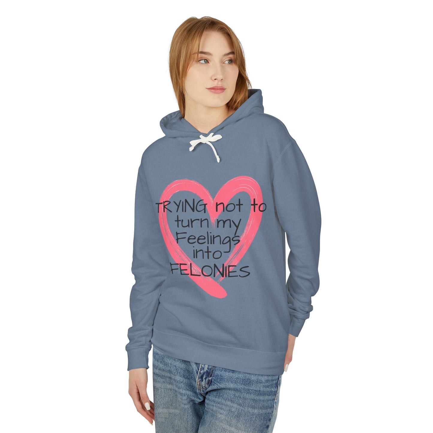 Heartfelt Humor Hoodie - "Trying Not to Turn My Feelings into Felonies" - Perfect for Gifts, Casual Wear, Funny Apparel, Unique [...]